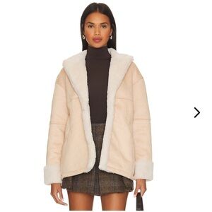Lovers and Friends Elise Faux Shearling Coat in Nude